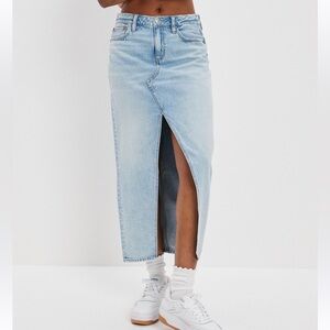 American Eagle Dreamy Drape low-rise denim maxi skirt